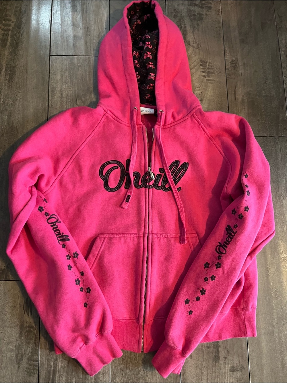 O'Neill Hot Pink Logo-Lined Zip Hoodie